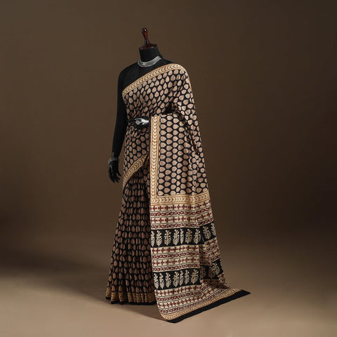 Black - mul cotton hand bagru saree 14 - handcrafted