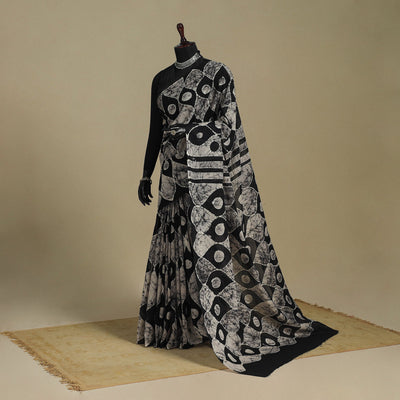 Black - mul cotton hand batik saree 14 - handcrafted