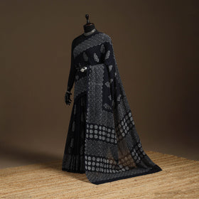 Black - mul cotton hand batik saree 15 - handcrafted