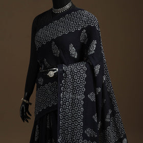 Black - mul cotton hand batik saree 15 - handcrafted