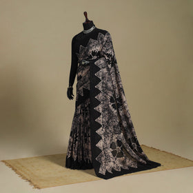 Black - mul cotton hand batik saree 19 - handcrafted