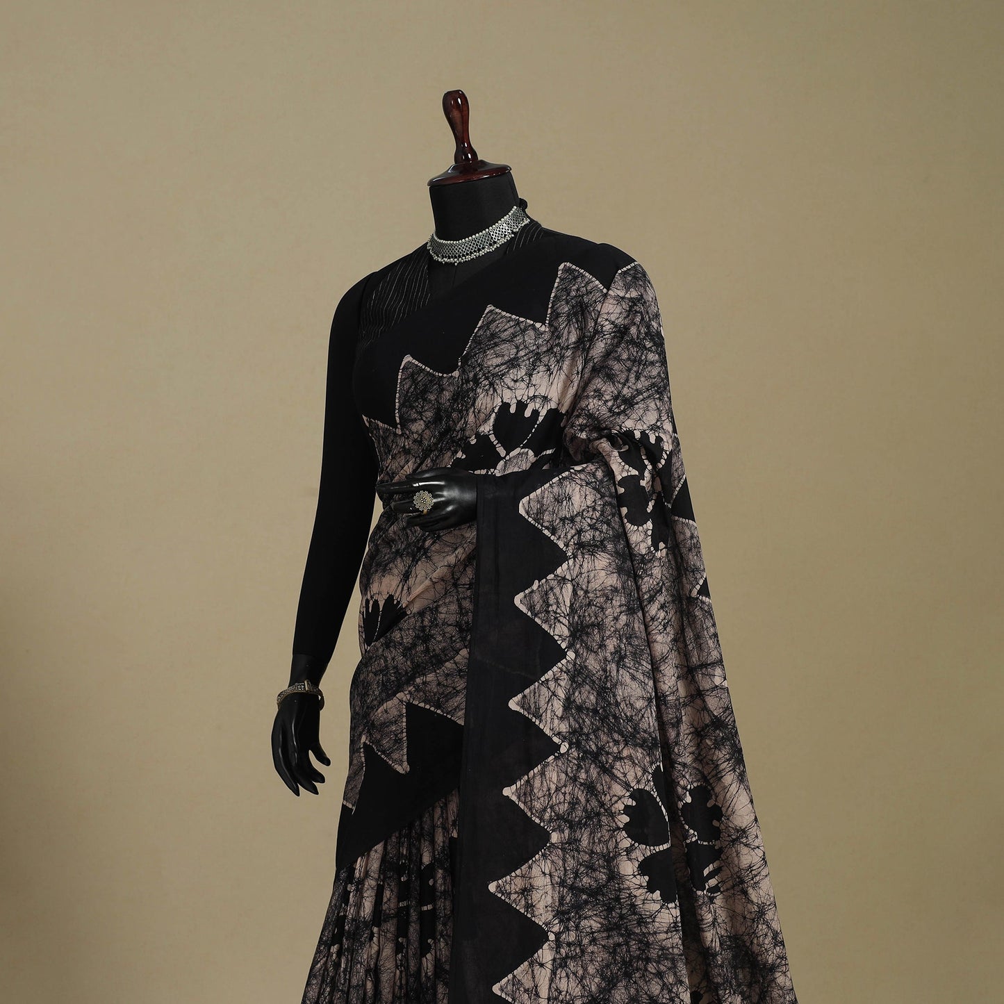 Black - mul cotton hand batik saree 19 - handcrafted