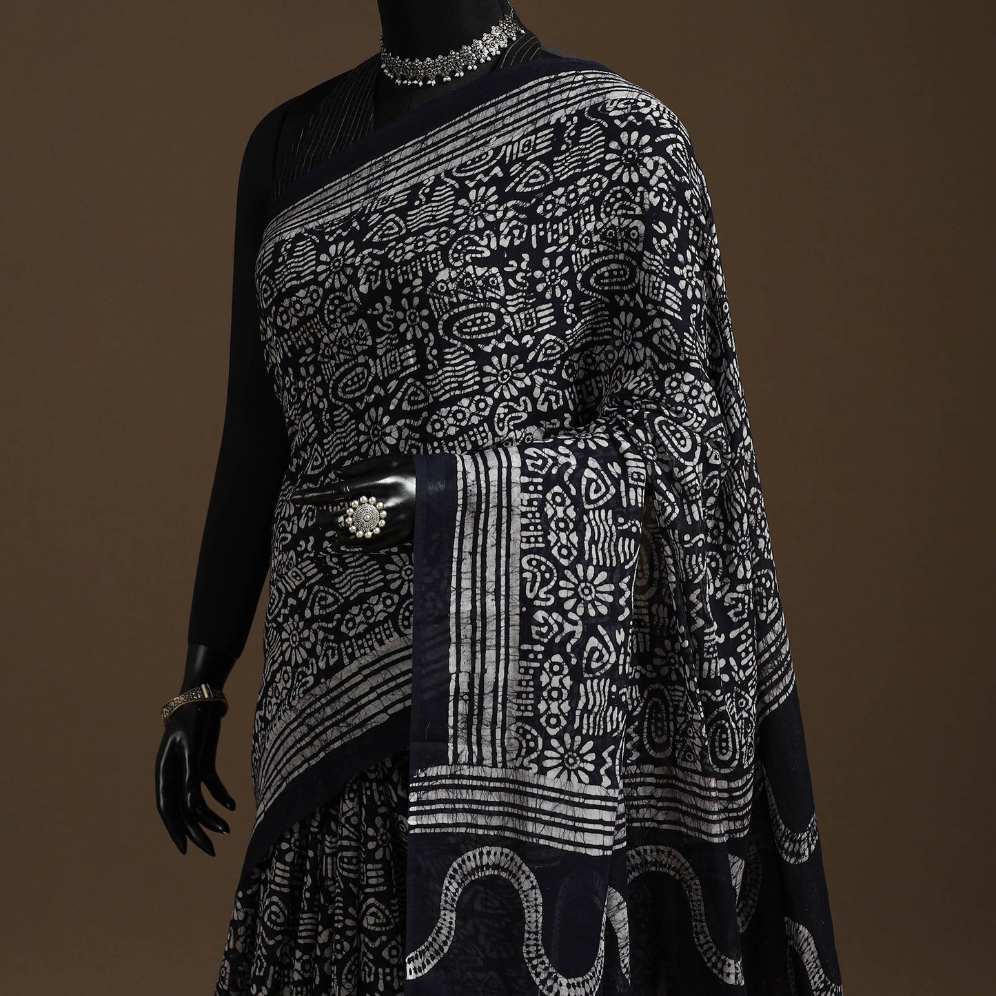 Black - mul cotton hand batik saree 23 - handcrafted