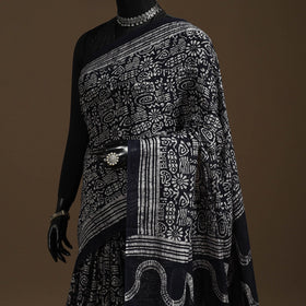 Black - mul cotton hand batik saree 23 - handcrafted