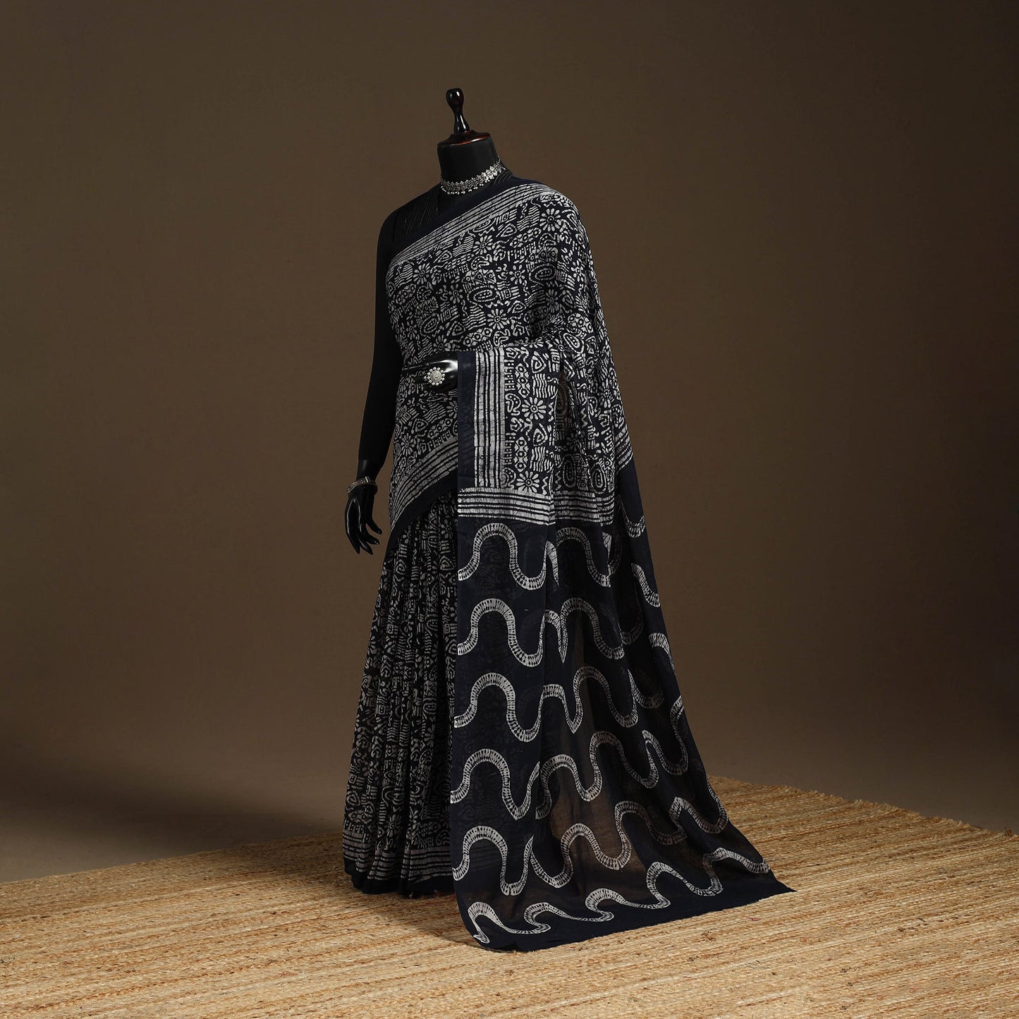 Black - mul cotton hand batik saree 23 - handcrafted