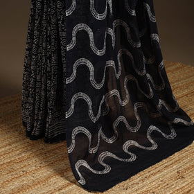 Black - mul cotton hand batik saree 23 - handcrafted