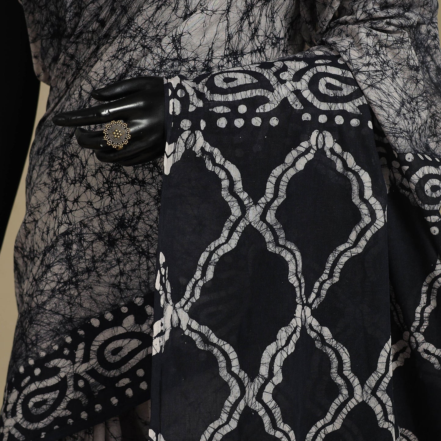 Black - blue - mul cotton hand batik saree 45 - handcrafted