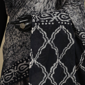 Black - blue - mul cotton hand batik saree 45 - handcrafted