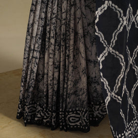 Black - blue - mul cotton hand batik saree 45 - handcrafted