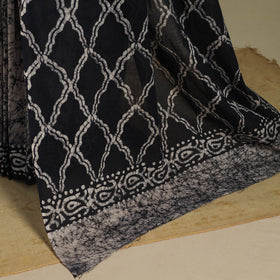 Black - blue - mul cotton hand batik saree 45 - handcrafted