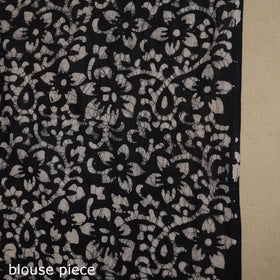 Black - blue - mul cotton hand batik saree 45 - handcrafted