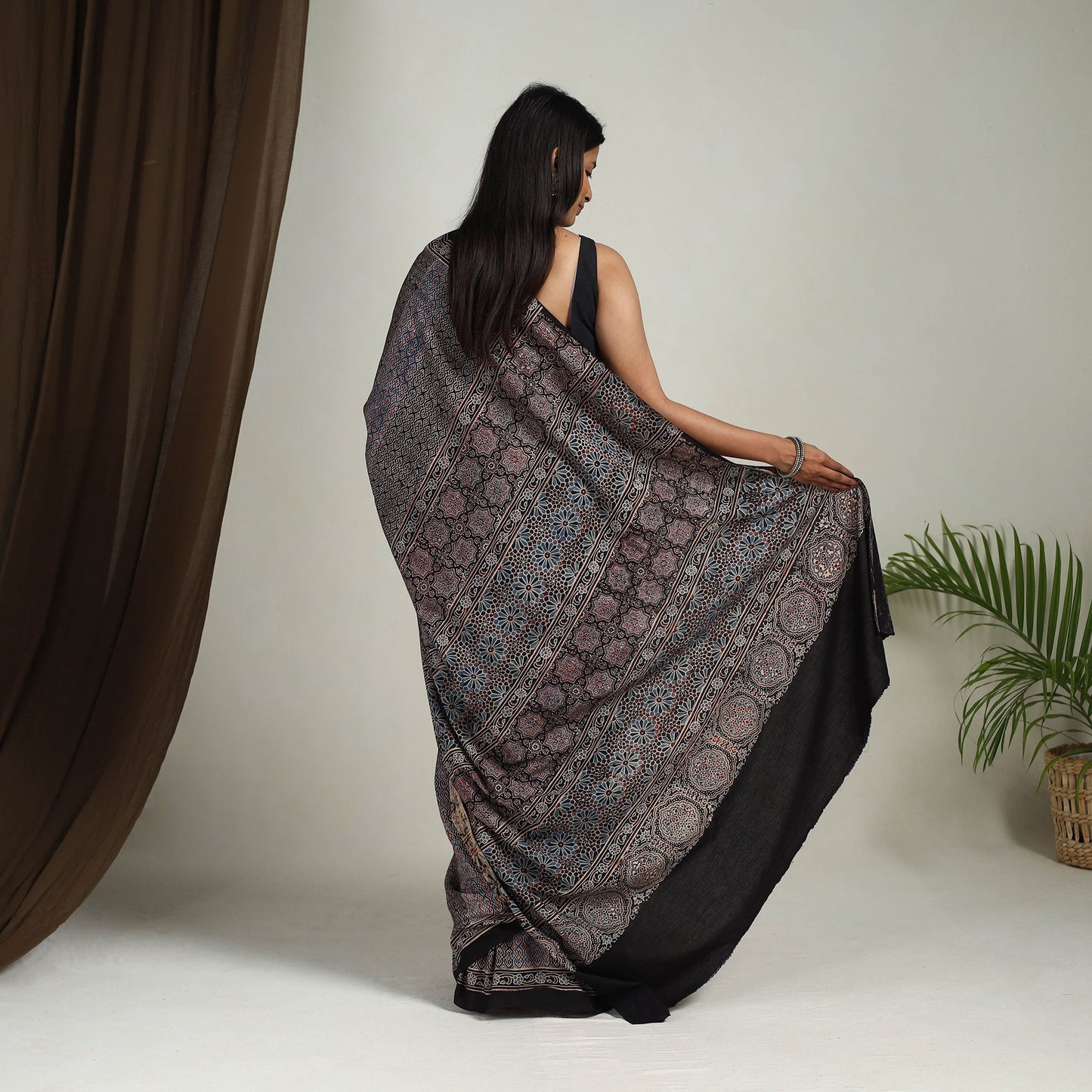 Multicolor - Mul Cotton Block Print Ajrakh Saree 08