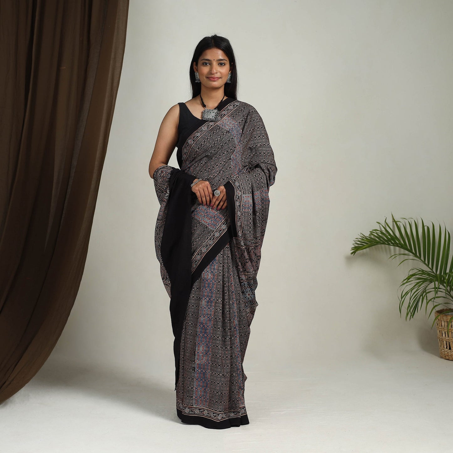 Multicolor - Mul Cotton Block Print Ajrakh Saree 08