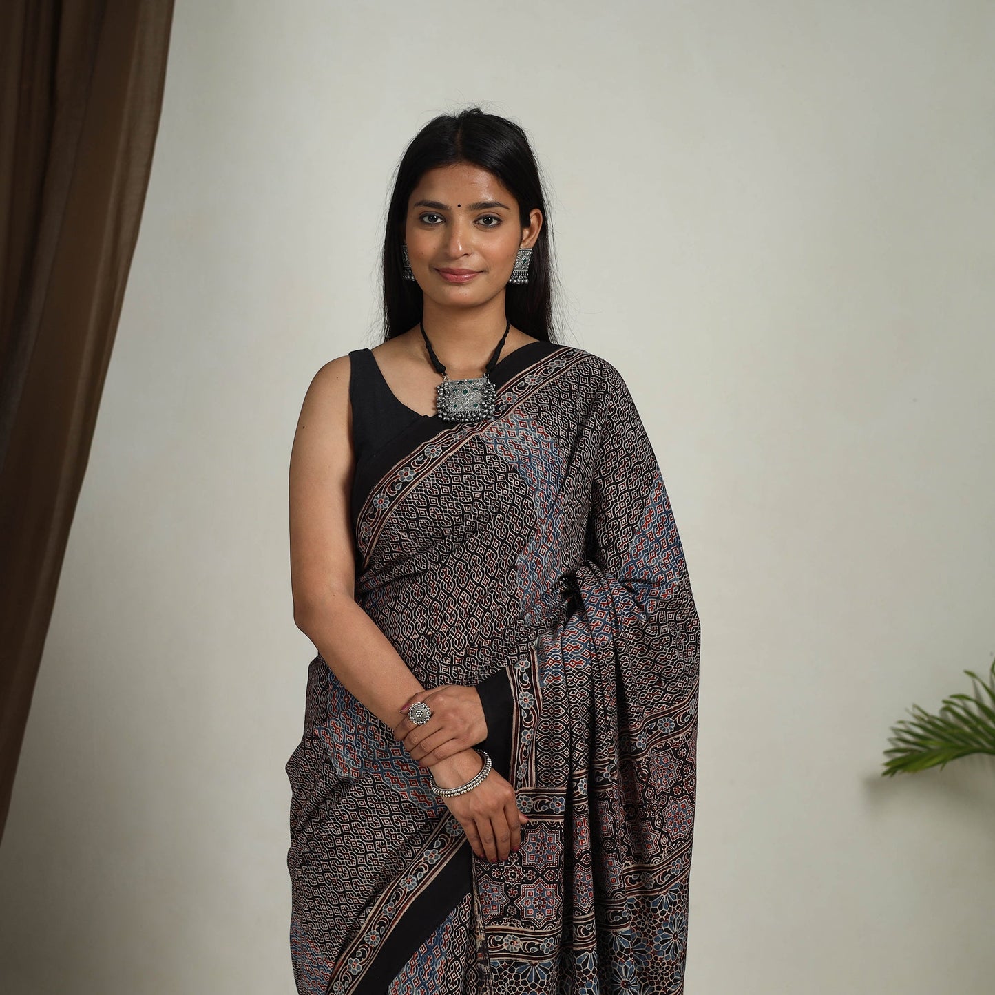 Multicolor - Mul Cotton Block Print Ajrakh Saree 08