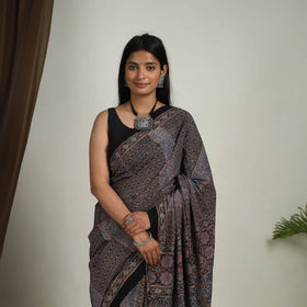 Multicolor - Mul Cotton Block Print Ajrakh Saree 08