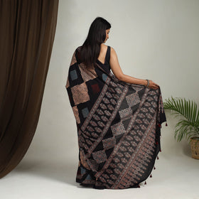 Buy Black Mul Cotton Block Print Ajrakh Saree