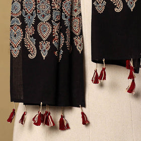 Buy Mul Cotton Block Print Ajrakh Stole with Tassels