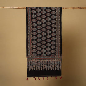 Buy Mul Cotton Block Print Ajrakh Stole with Tassels