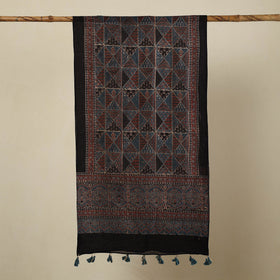 Multicolor Block Print Mul Cotton Ajrakh Stole With Tassels