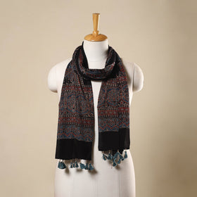 Multicolor Block Print Mul Cotton Ajrakh Stole With Tassels