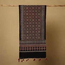 Buy Mul Cotton Block Print Ajrakh Stole with Tassels