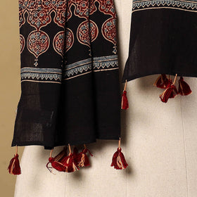 Buy Mul Cotton Block Print Ajrakh Stole with Tassels