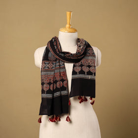 Buy Mul Cotton Block Print Ajrakh Stole with Tassels
