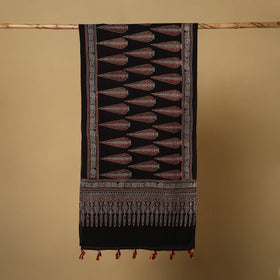 Buy Black Mul Cotton Block Print Ajrakh Stole with Tassels
