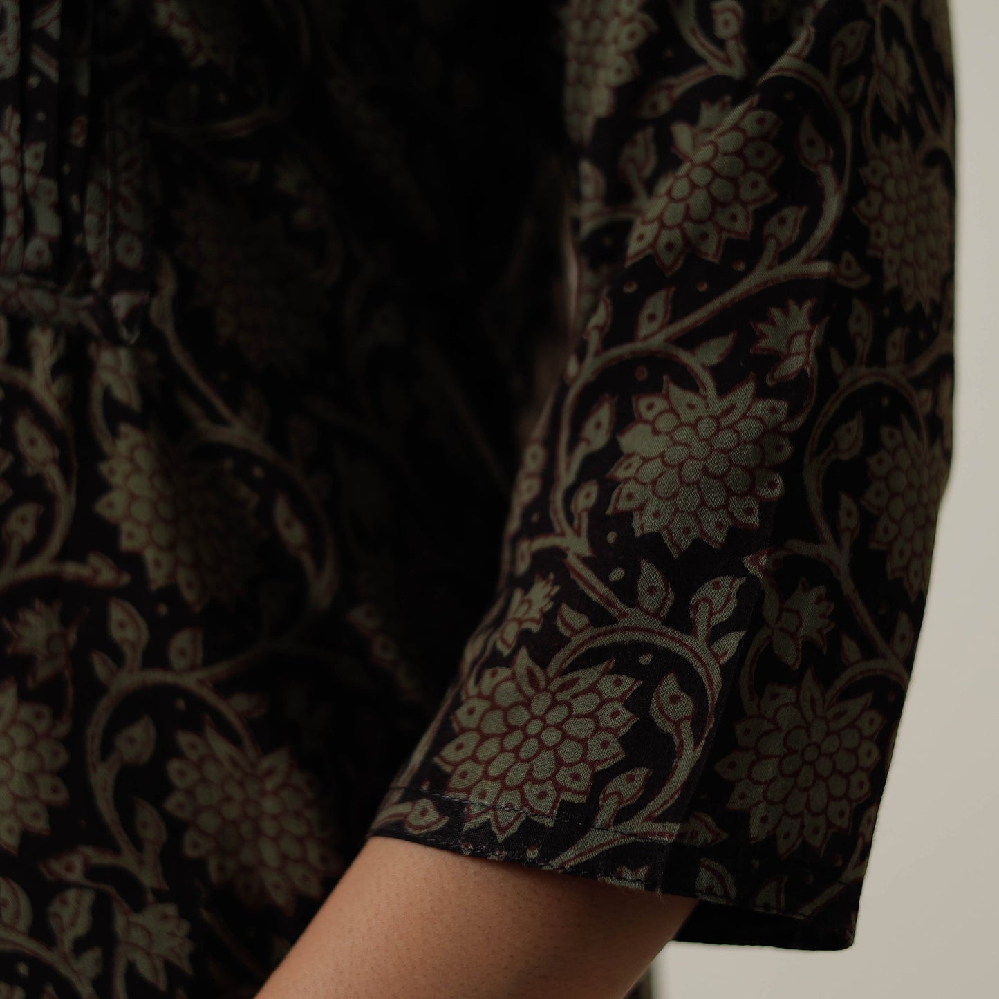 Black Block Print Mul Cotton Straight Bagh Kurta For Women