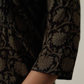 Black Block Print Mul Cotton Straight Bagh Kurta For Women