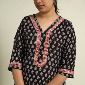  Black Block Print Mul Cotton Straight Bagh Kurta for Women