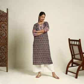  Black Block Print Mul Cotton Straight Bagh Kurta for Women