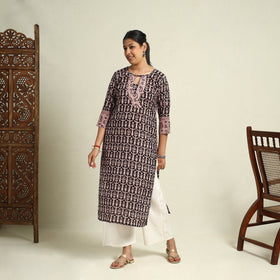  Black Block Print Mul Cotton Straight Bagh Kurta for Women