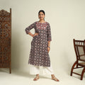  Black Block Print Mul Cotton Straight Bagh Kurta for Women