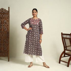 Black Block Print Mul Cotton Straight Bagh Kurta for Women