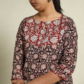  Black Block Print Mul Cotton Straight Bagh Kurta for Women