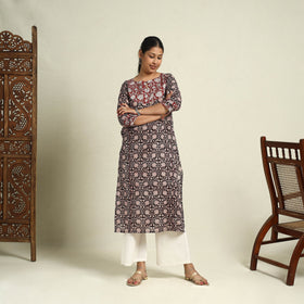  Black Block Print Mul Cotton Straight Bagh Kurta for Women