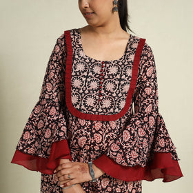  Black Block Print Mul Cotton Straight Bagh Kurta for Women