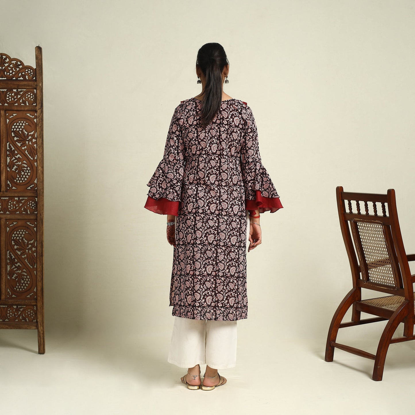  Black Block Print Mul Cotton Straight Bagh Kurta for Women