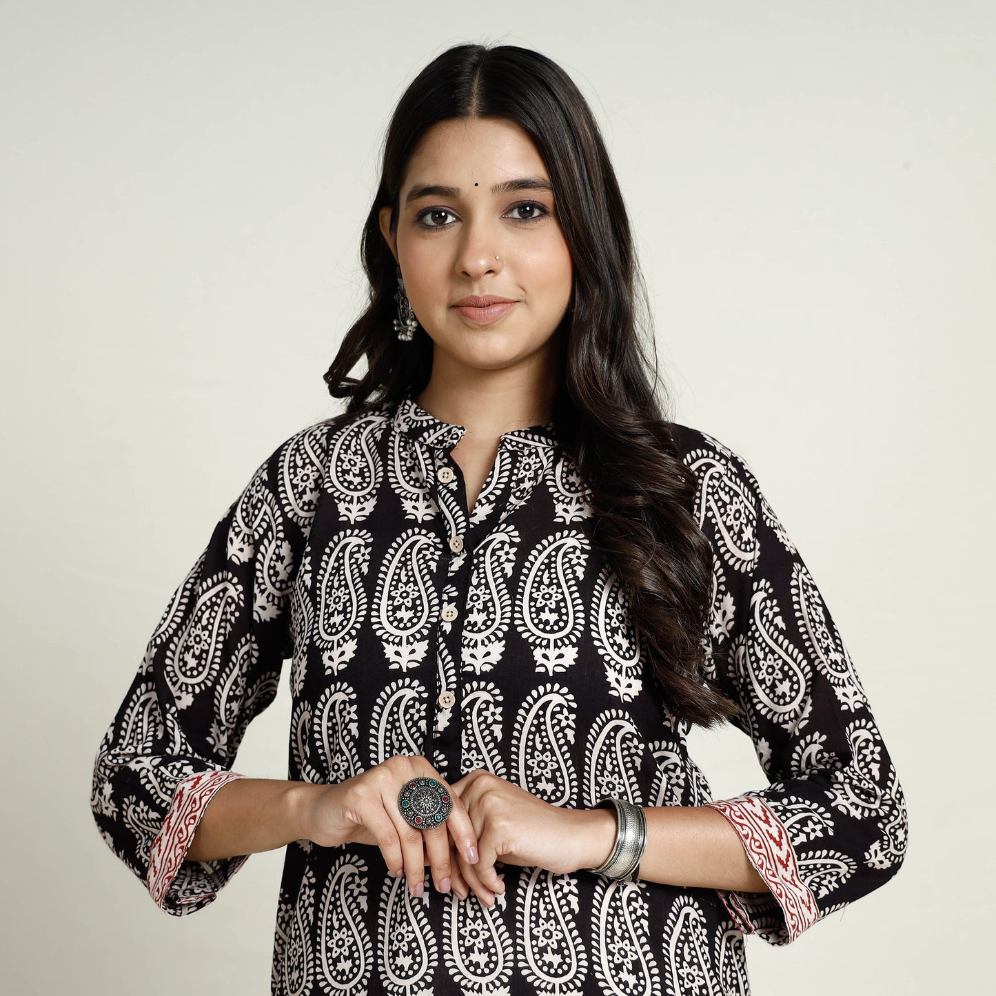 Buy Block Print Mul Cotton Straight Bagh Kurta For Women