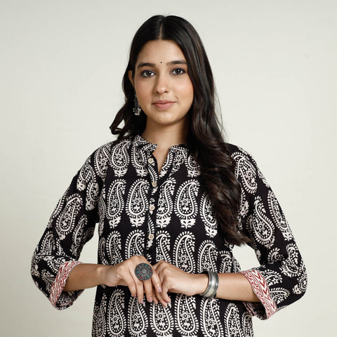 Buy Block Print Mul Cotton Straight Bagh Kurta For Women