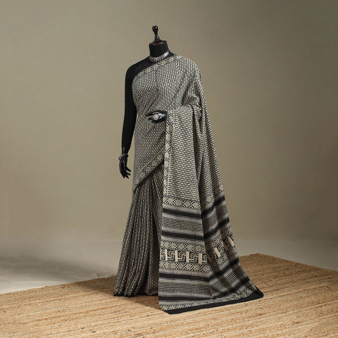 Black - mul cotton syahi begar bagru saree 18 - handcrafted