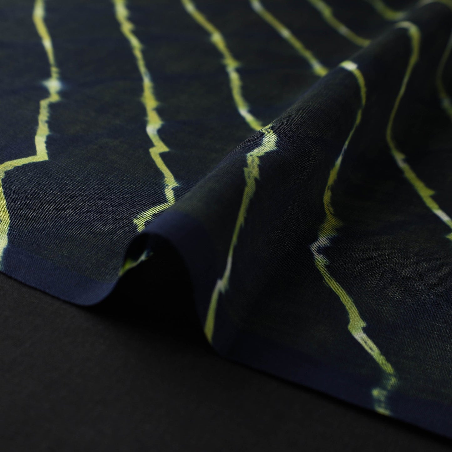 Black - multicolour leheriya tie-dye chanderi silk fabric