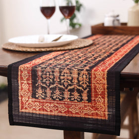 Black Natural Bamboo Bagh Block Printed Dining Table Runner