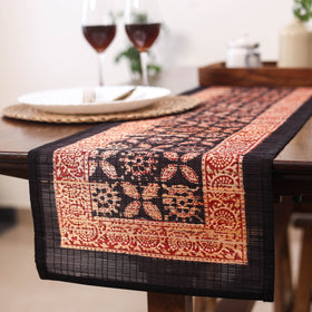 Black Natural Bamboo Bagh Block Printed Dining Table Runner