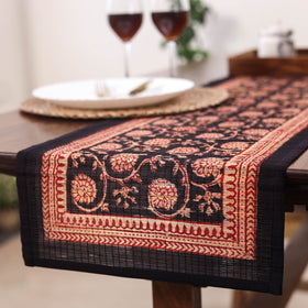 Black Natural Bamboo Bagh Block Printed Dining Table Runner