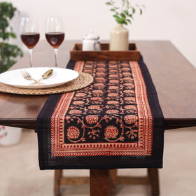 Black Natural Bamboo Bagh Block Printed Dining Table Runner