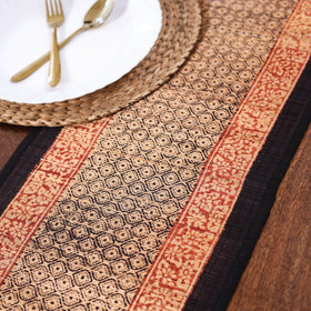 Black Natural Bamboo Bagh Block Printed Dining Table Runner