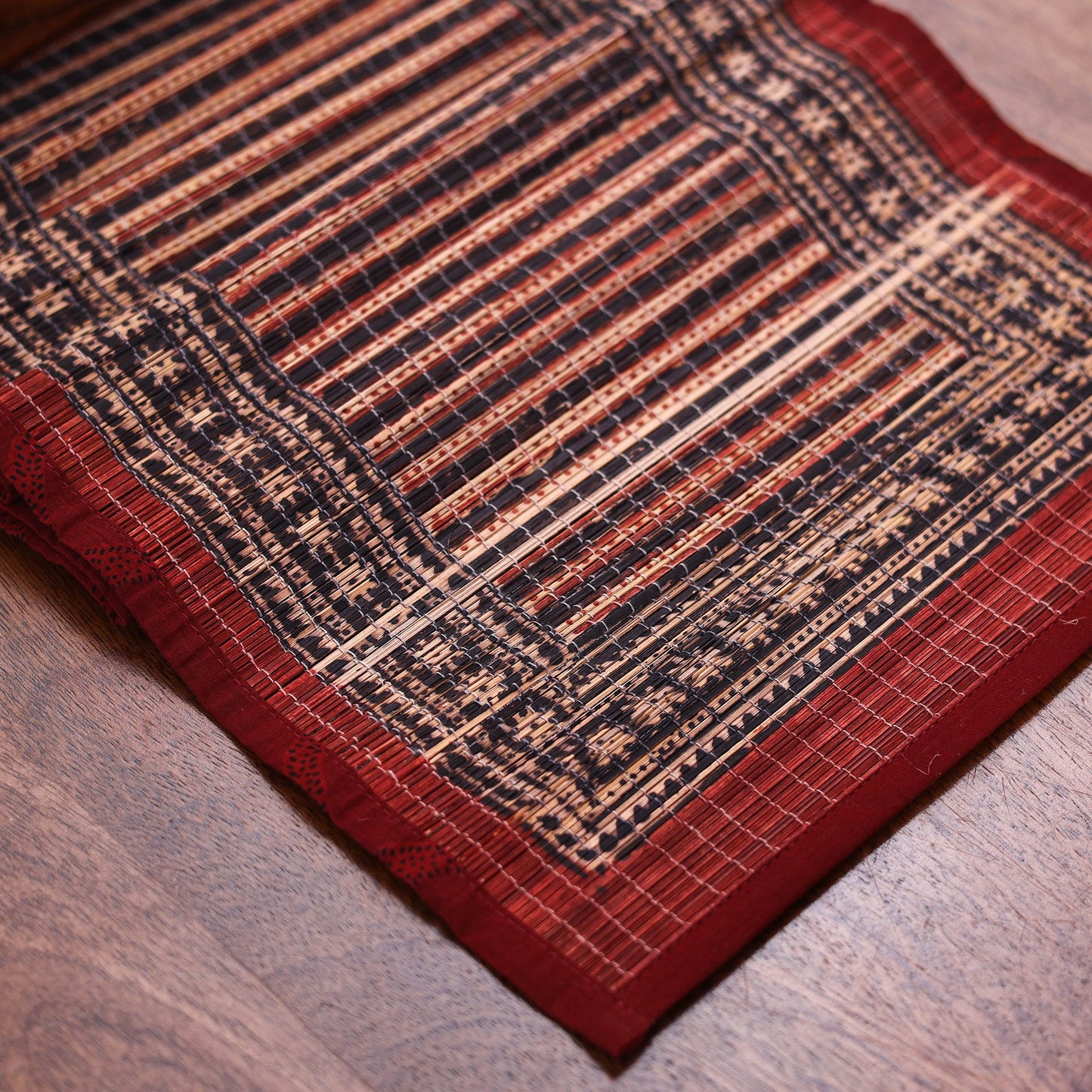 Black Natural Bamboo Bagh Block Printed Dining Table Runner
