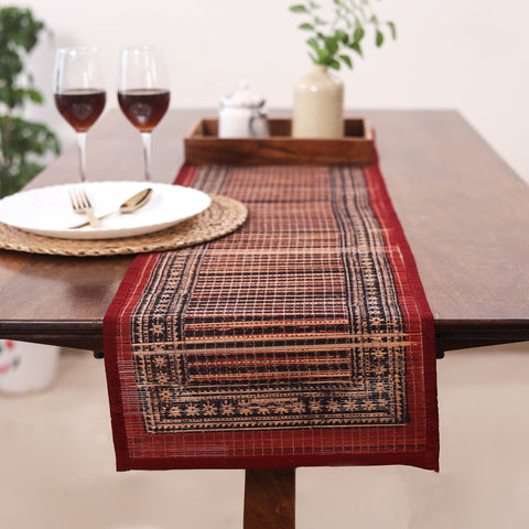 Black Natural Bamboo Bagh Block Printed Dining Table Runner